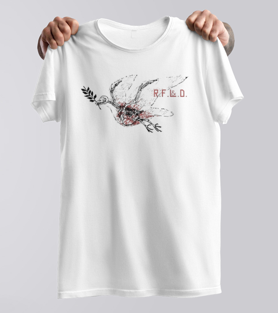 RF&D Skeleton Bird Holding A Twig In Dark Red Tones T-Shirt