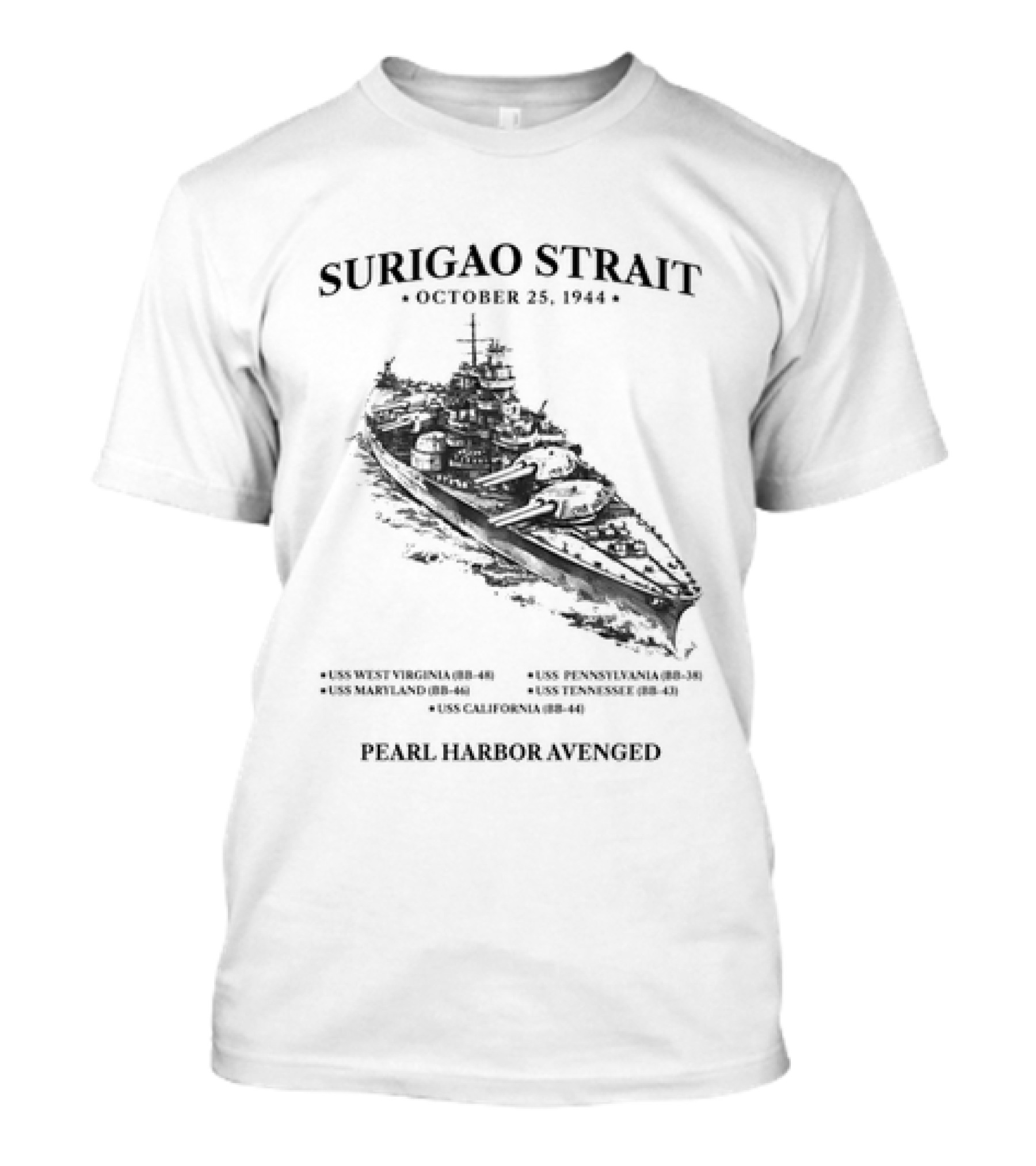 Surigao Strait October 25 1944 Pearl Harbor Avenged Naval Battleship Historic Event T-Shirt