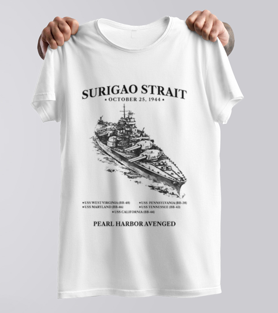 Surigao Strait October 25 1944 Pearl Harbor Avenged Naval Battleship Historic Event T-Shirt