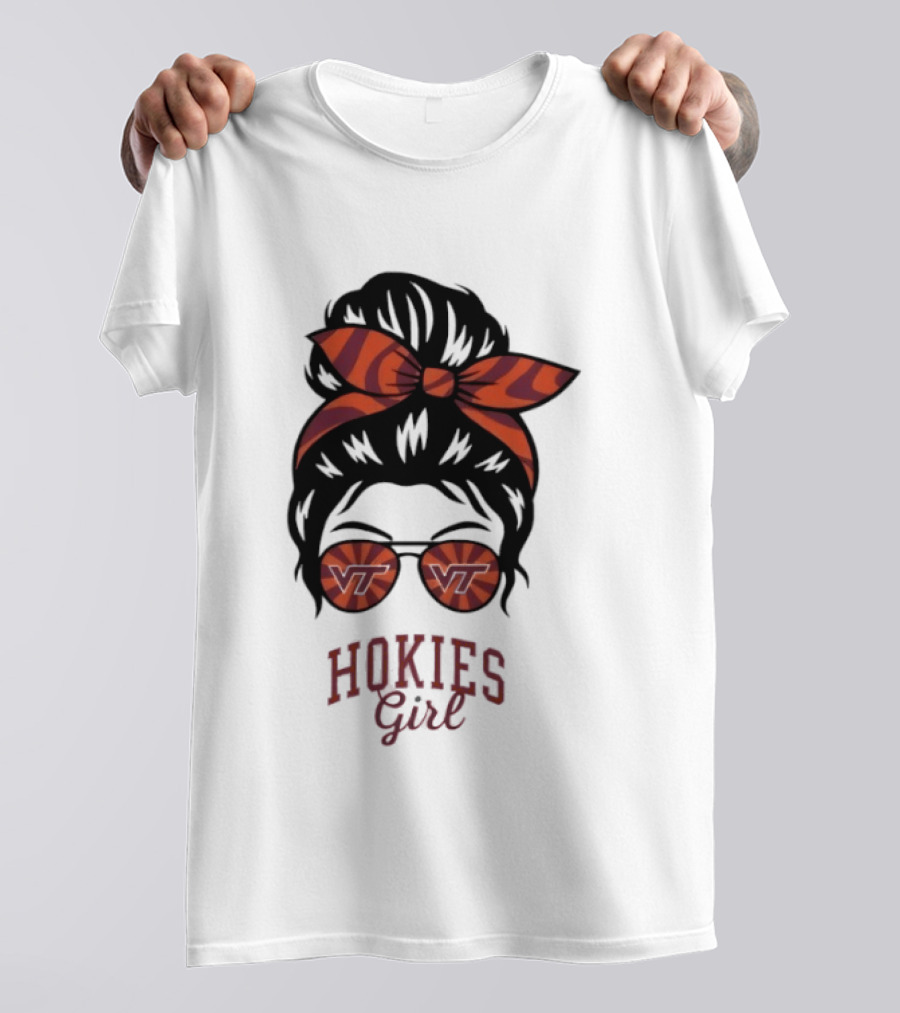 Virginia Tech Hokies Messy Bun Sunglasses Bow T-Shirt
