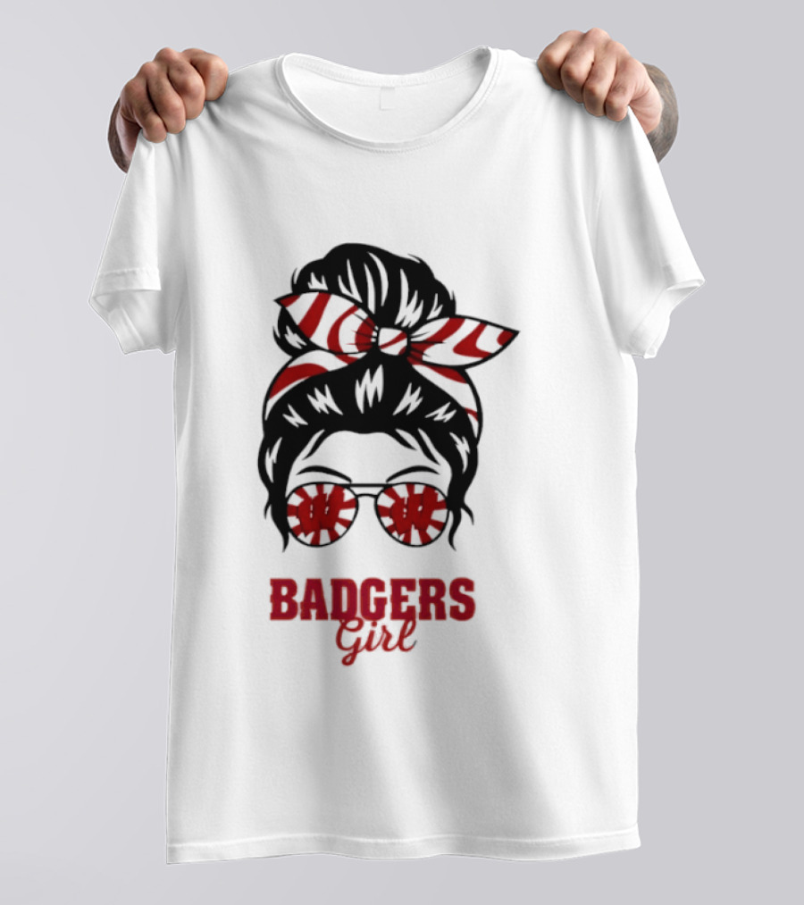 Wisconsin Badgers Girl Messy Bun Glasses Bow T-Shirt