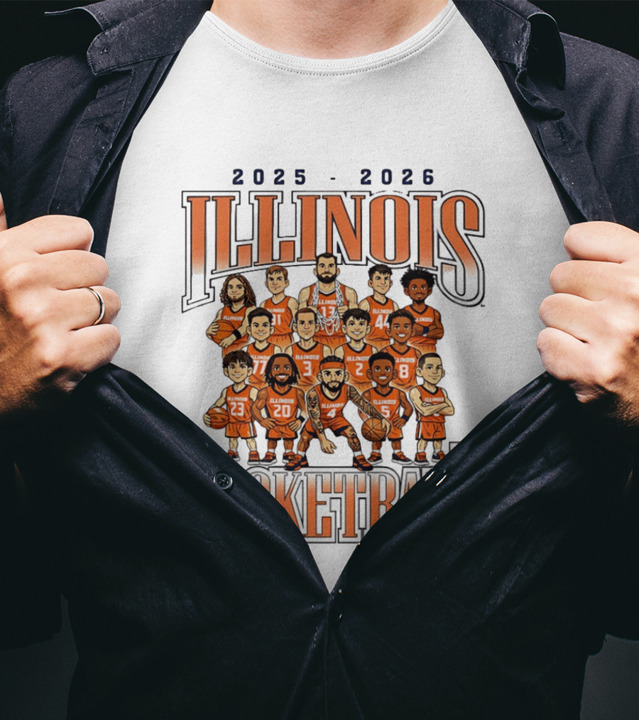 2025 2026 Illinois Basketball Team Caricature T-Shirt