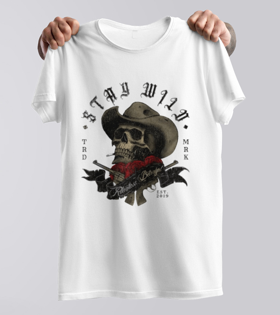 Stay Wild Skull Cowboy Bandana Western Est 2019 T-Shirt