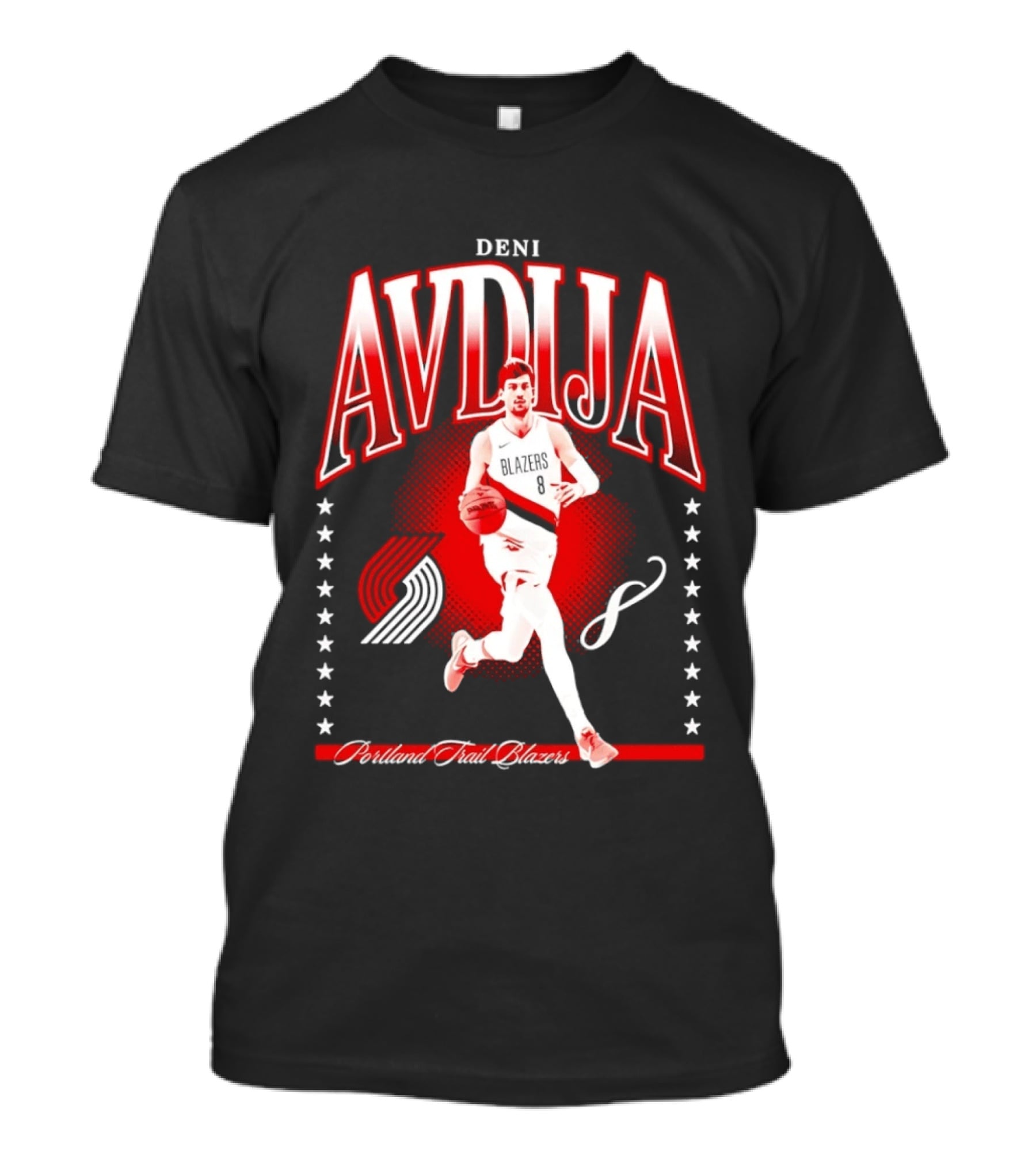 Deni Avdija Portland Trail Blazers Basketball Star With Number Eight And Dynamic Motion T-Shirt
