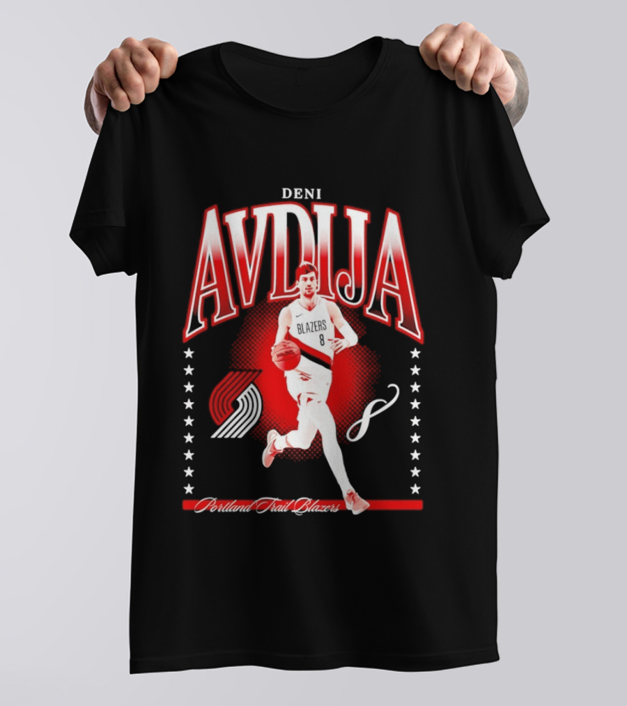 Deni Avdija Portland Trail Blazers Basketball Star With Number Eight And Dynamic Motion T-Shirt