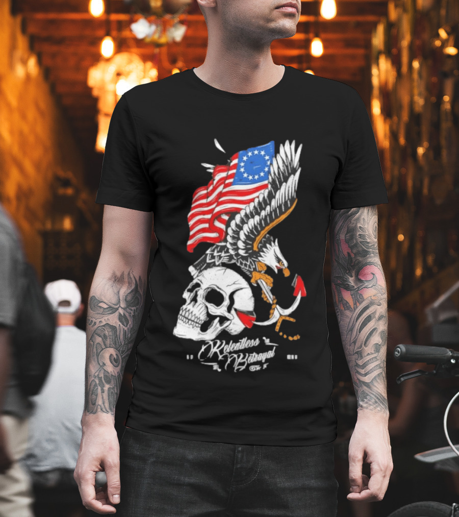 Rebellious Freedom Skull Eagle Anchor American Flag T-Shirt