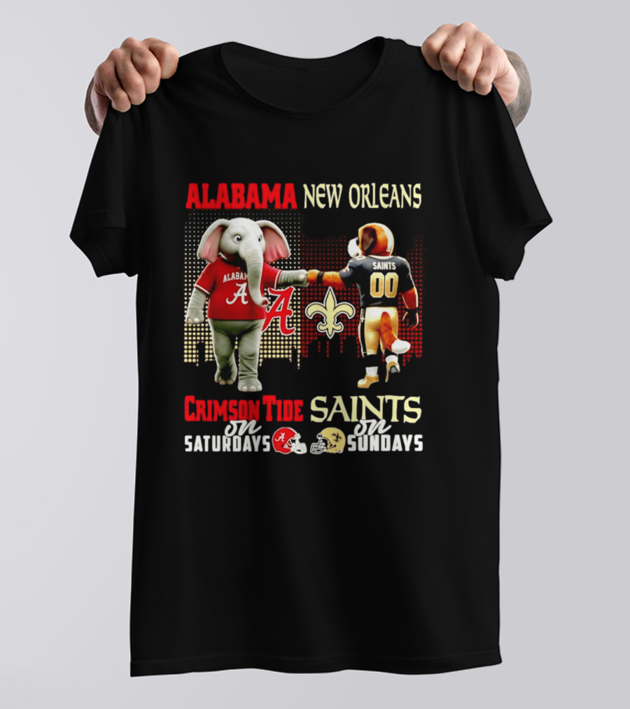 Alabama Crimson Tide Saturdays New Orleans Saints Sundays Skyline T-Shirt