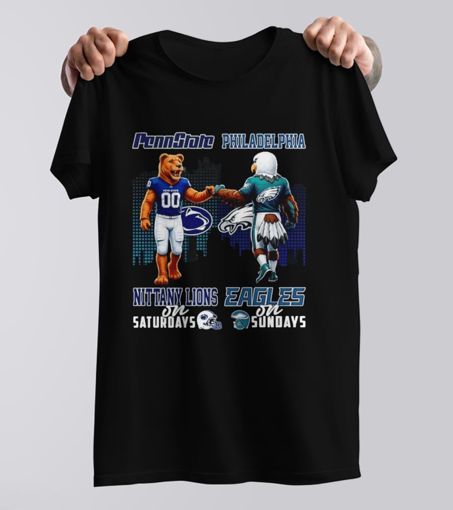 Penn State Nittany Lions Saturdays Philadelphia Eagles Sundays Mascot Skyline T-Shirt