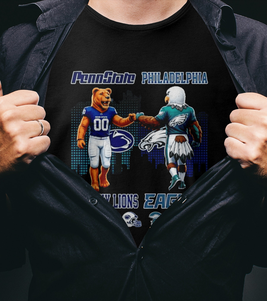 Penn State Nittany Lions Saturdays Philadelphia Eagles Sundays Mascot Skyline T-Shirt