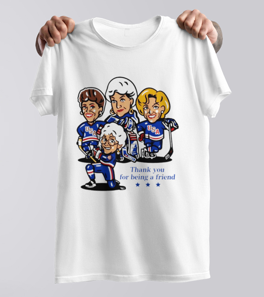 Golden USA Girls Hockey Thank You For Being A Friend Cartoon Characters T-Shirt