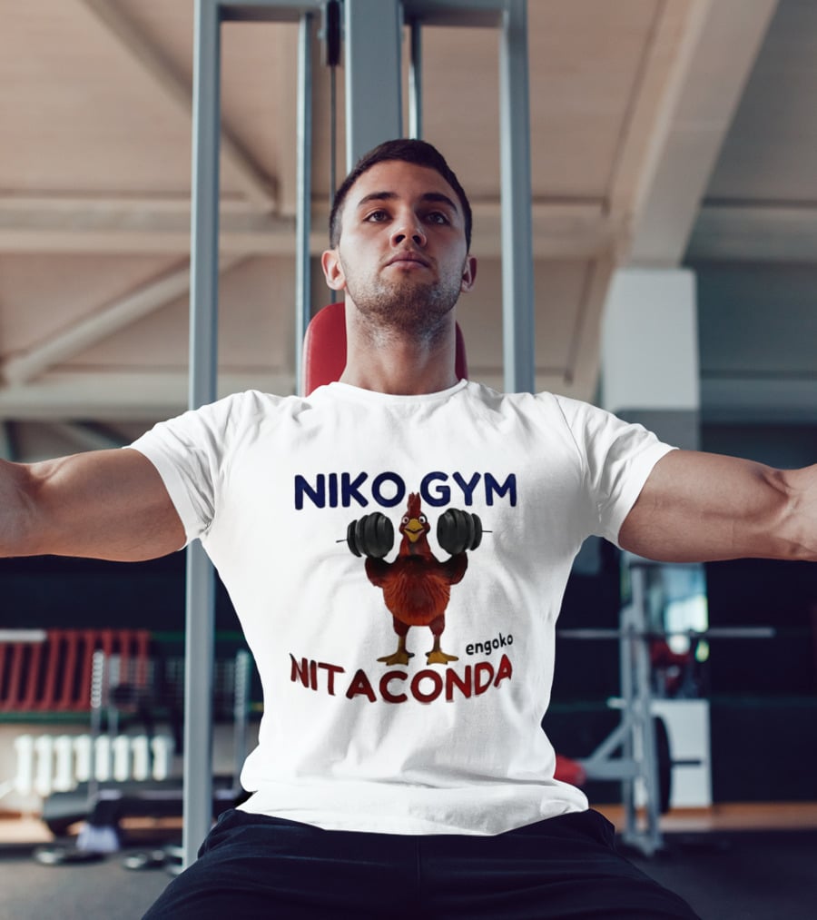 Niko Gym Engoko Nitaconda Rooster Lifting Weights Fitness Fun T-Shirt