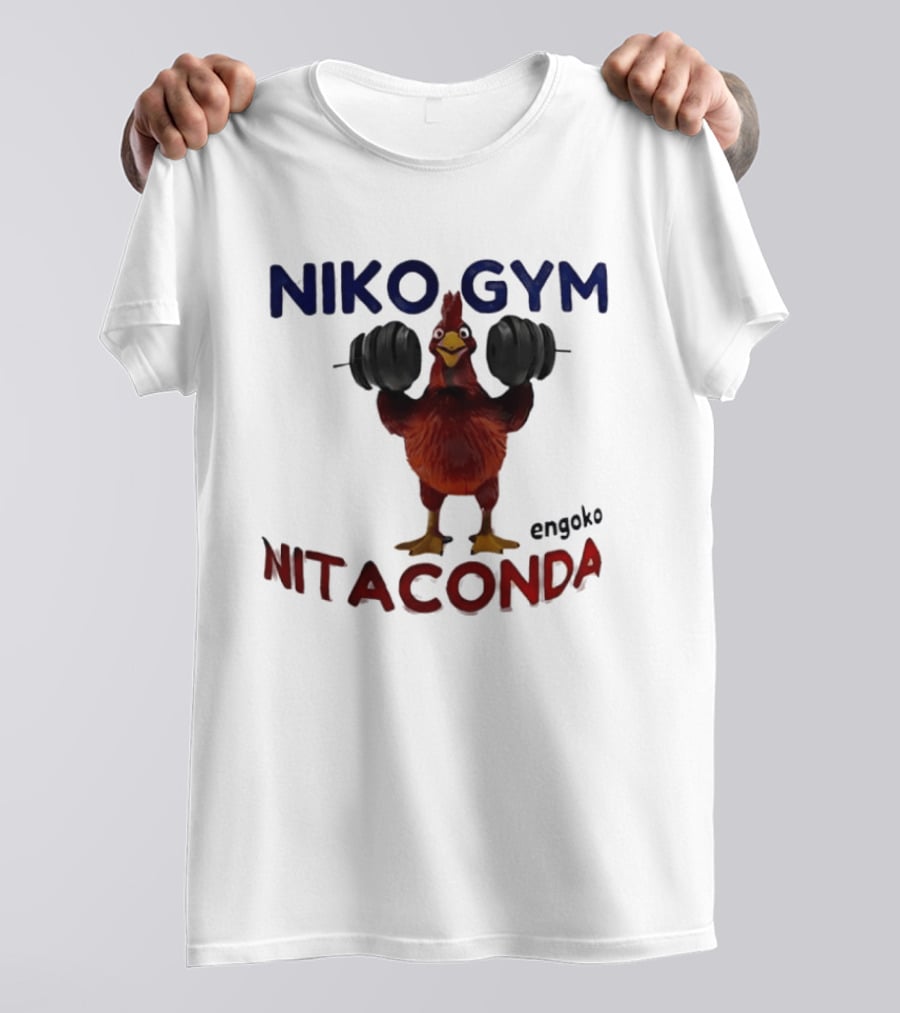 Niko Gym Engoko Nitaconda Rooster Lifting Weights Fitness Fun T-Shirt