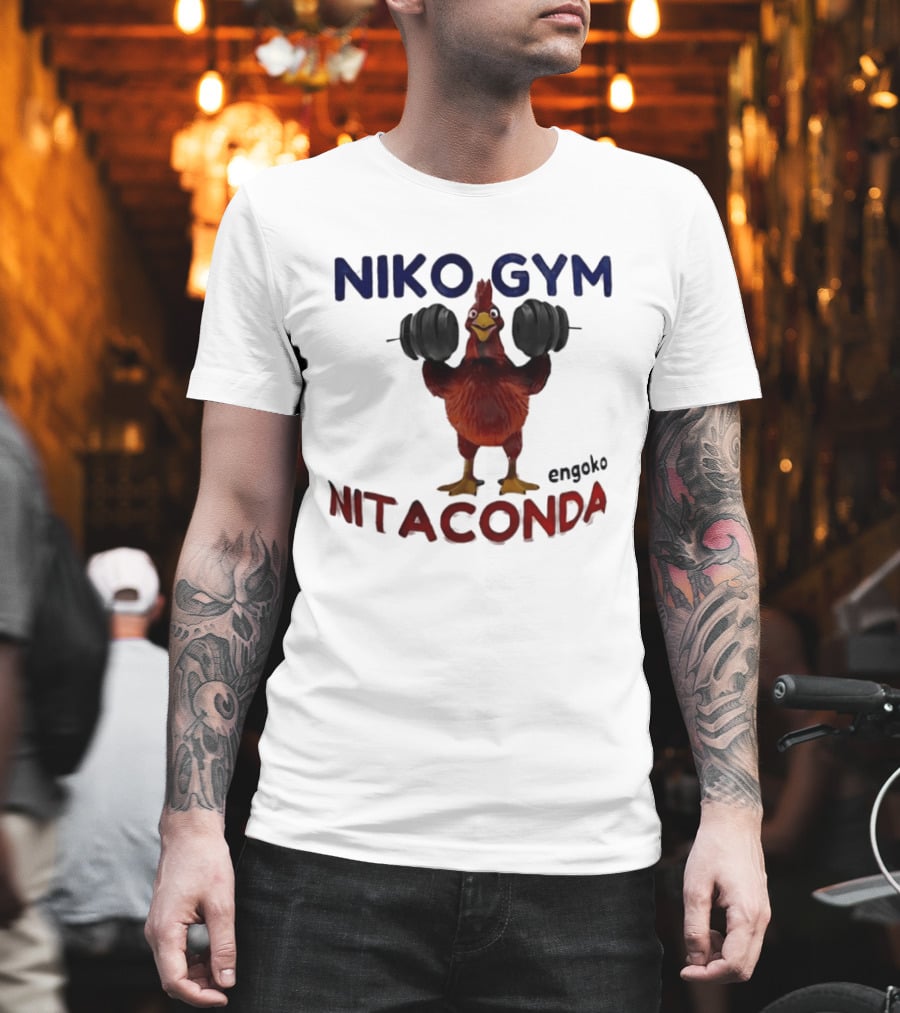 Niko Gym Engoko Nitaconda Rooster Lifting Weights Fitness Fun T-Shirt