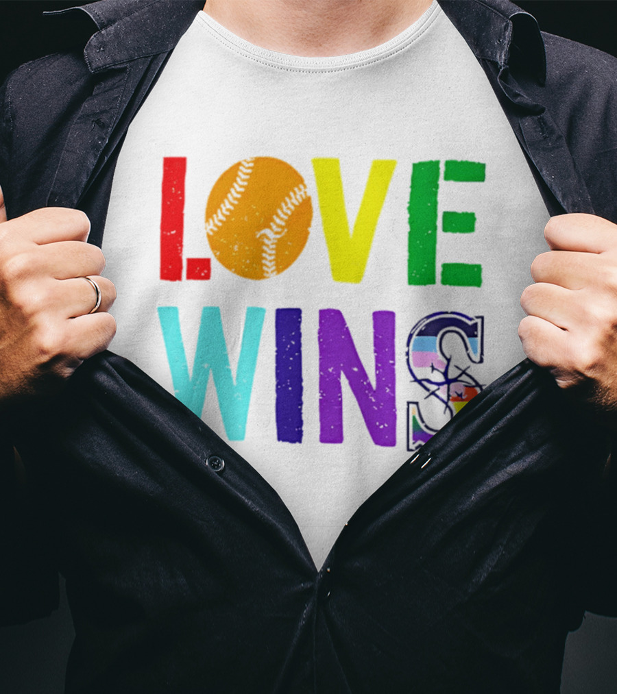 Love Wins Baseball Pride LGBTQ Rainbow T-Shirt