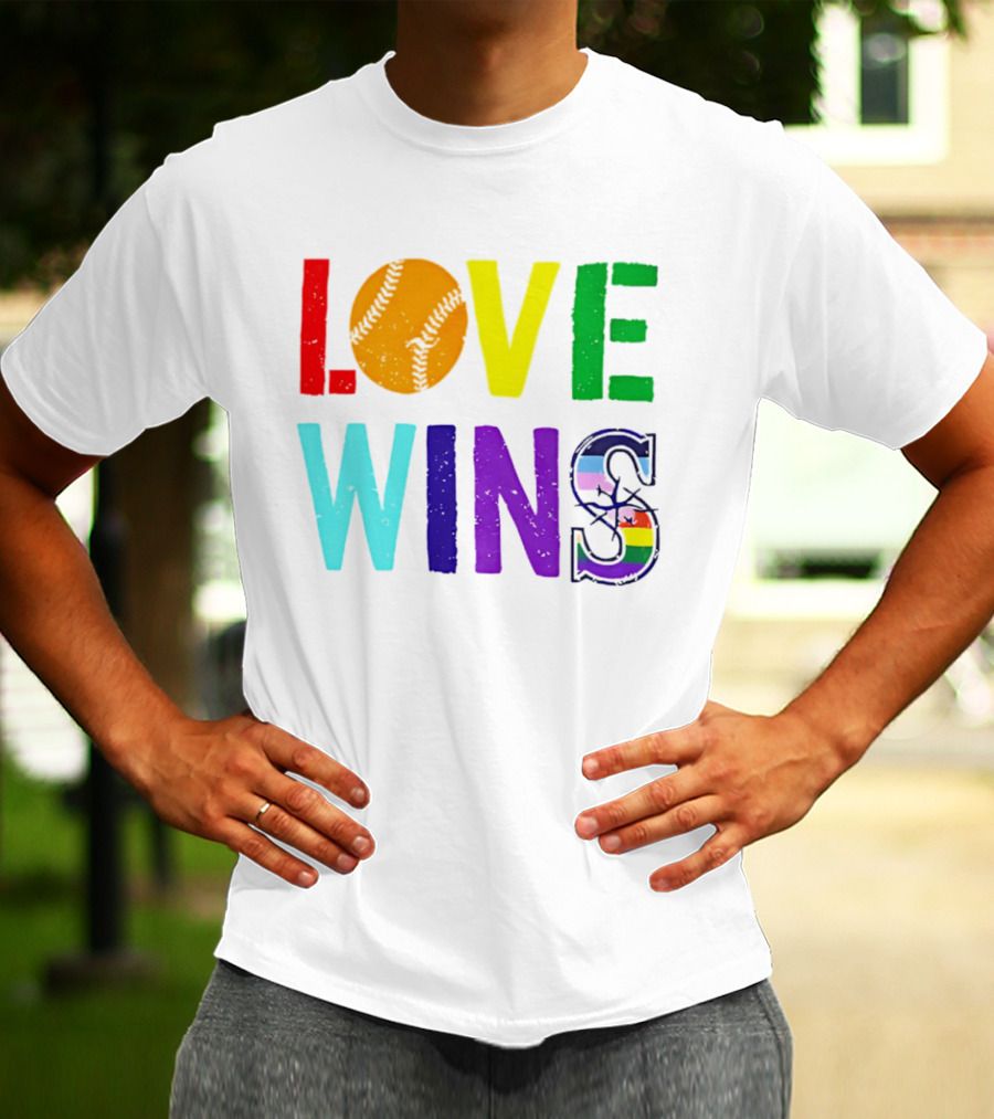 Love Wins Baseball Pride LGBTQ Rainbow T-Shirt