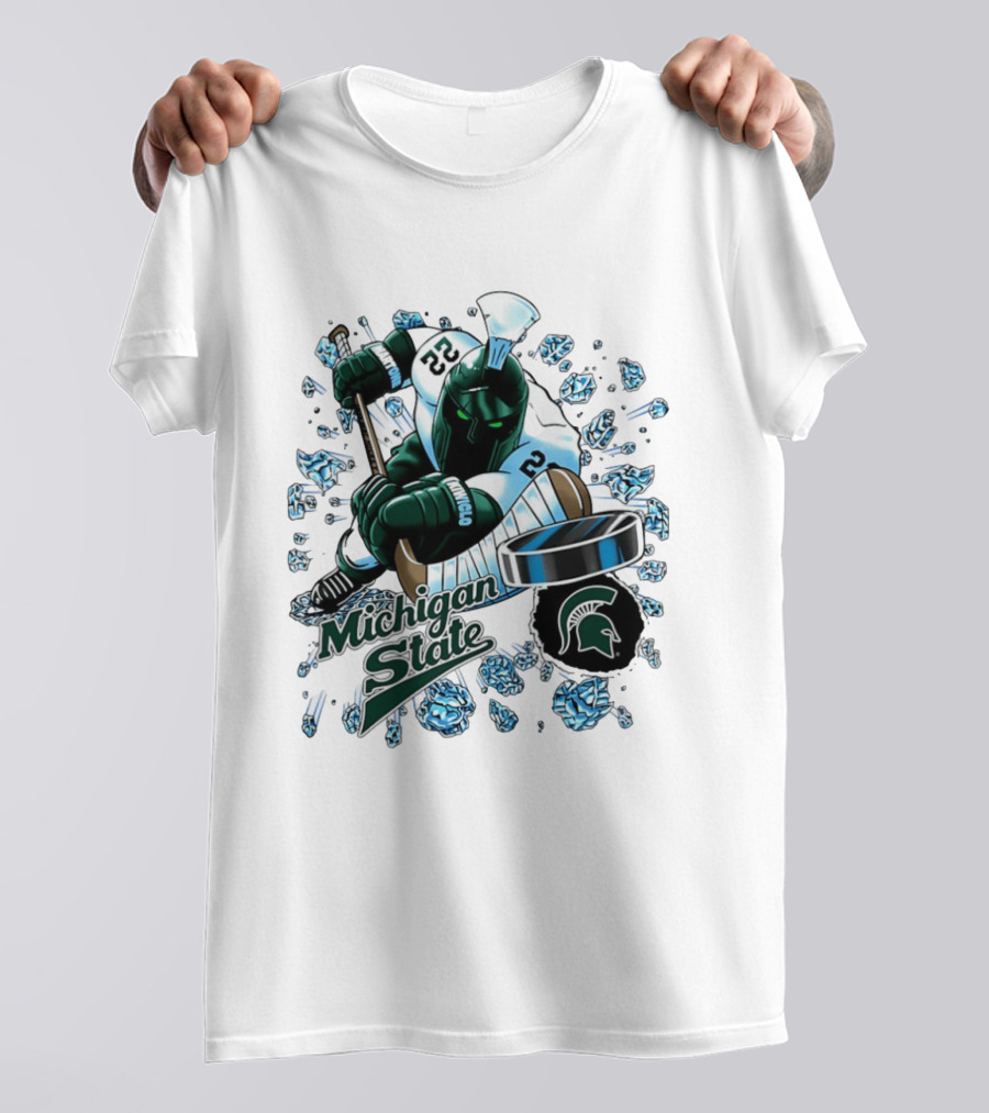 Michigan State Spartans Hockey Cartoon Player Spartan Head T-Shirt