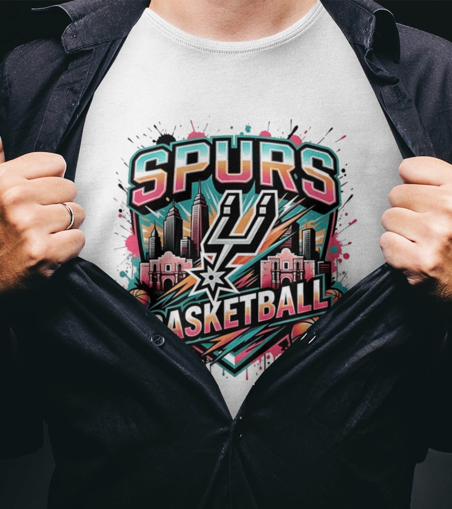 San Antonio Spurs Basketball City Skyline Silver Dynasty T-Shirt