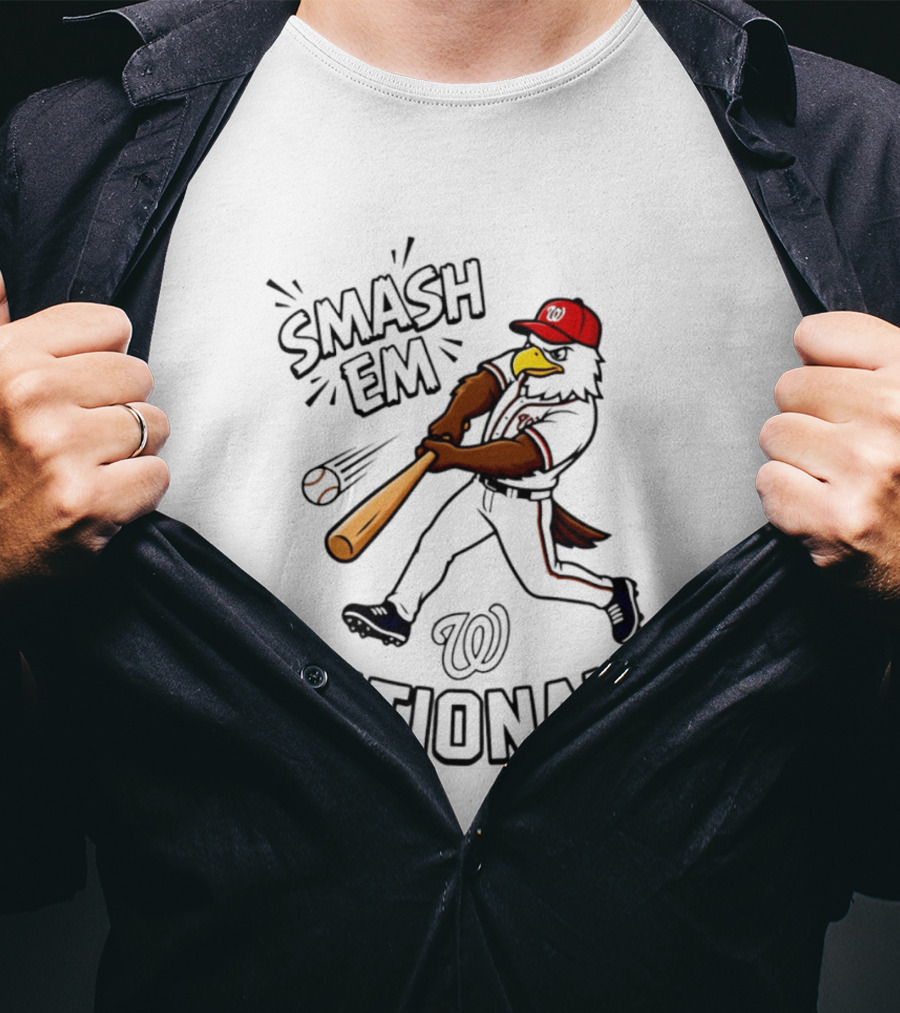 Washington Nationals Screech Smash Em Mascot Baseball Swing T-Shirt