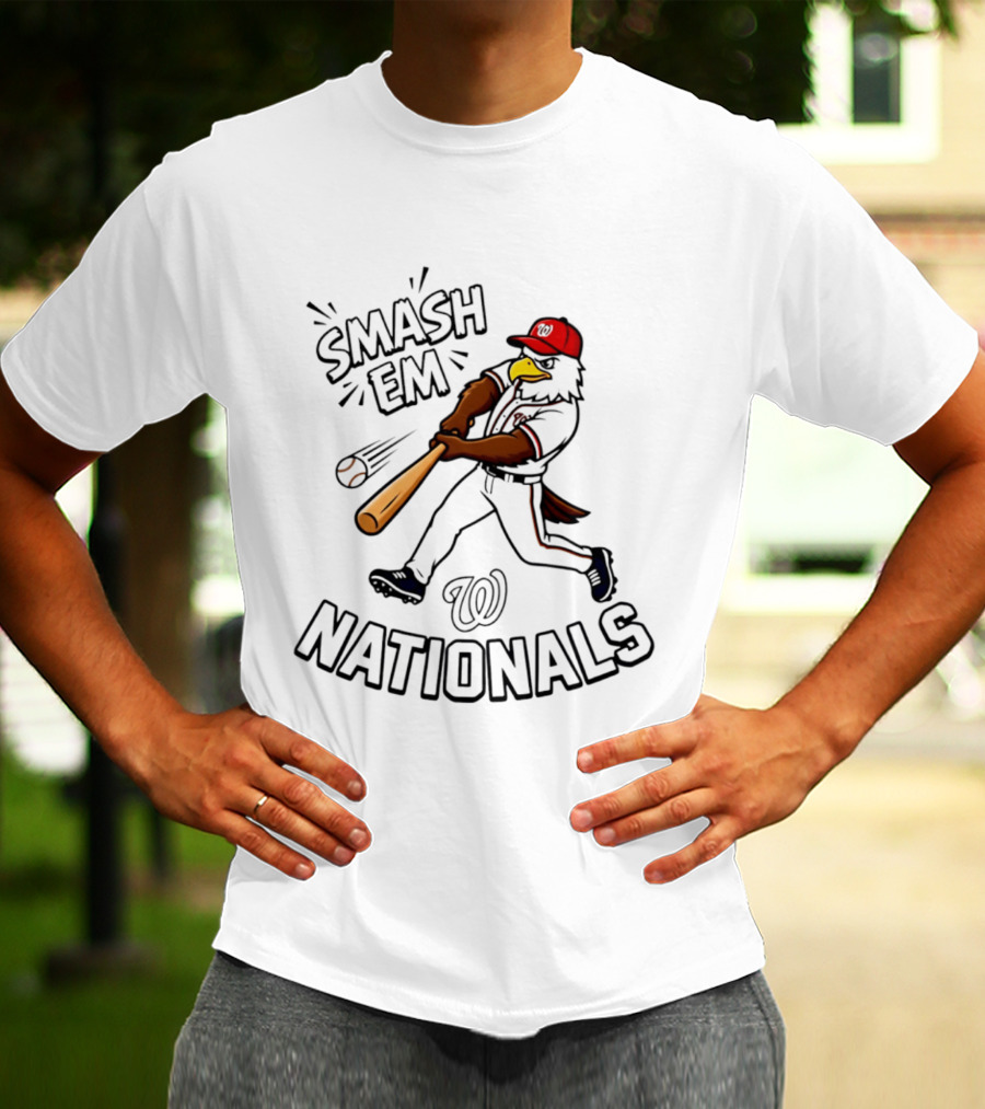 Washington Nationals Screech Smash Em Mascot Baseball Swing T-Shirt
