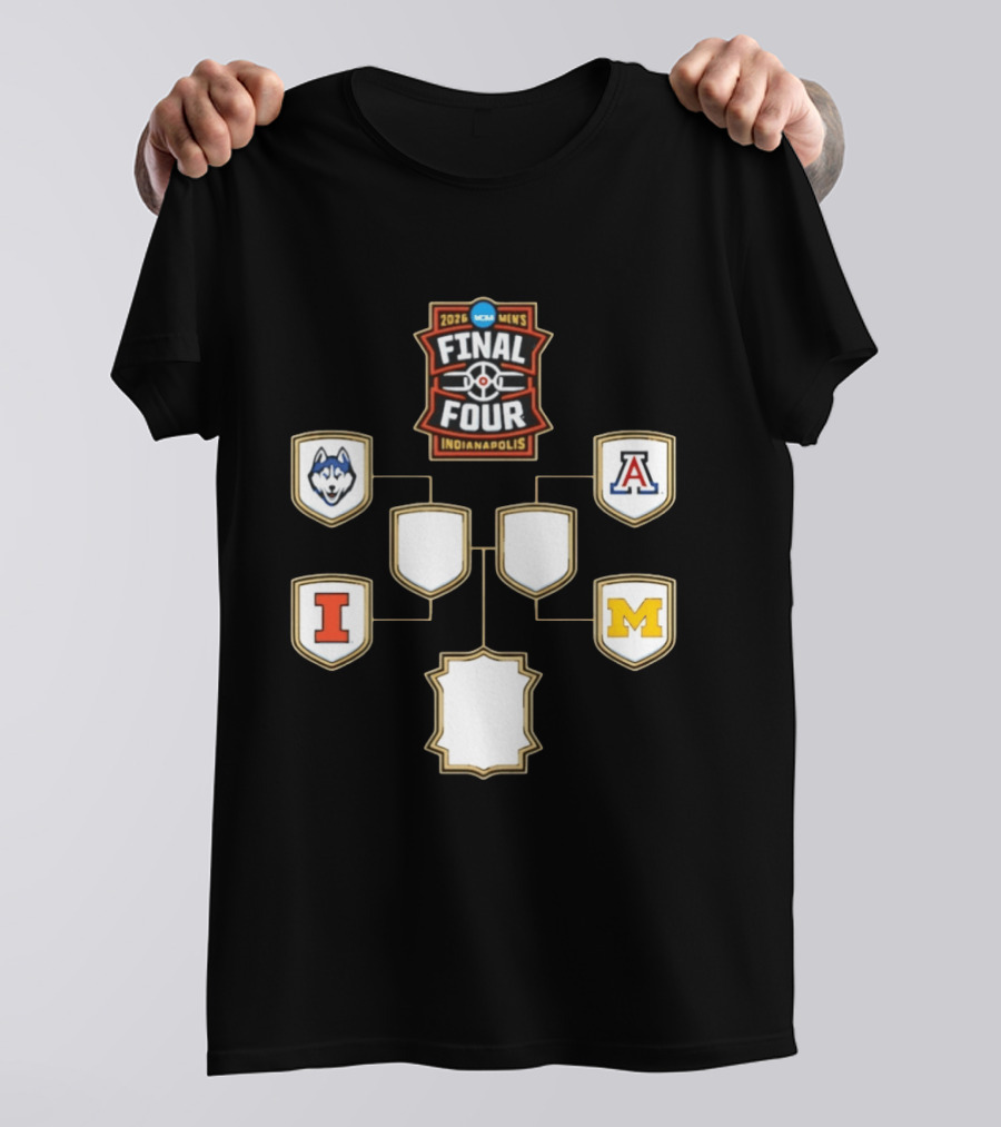 2026 NCAA Men's Final Four Indianapolis UConn Arizona Illinois Michigan Basketball Bracket T-Shirt