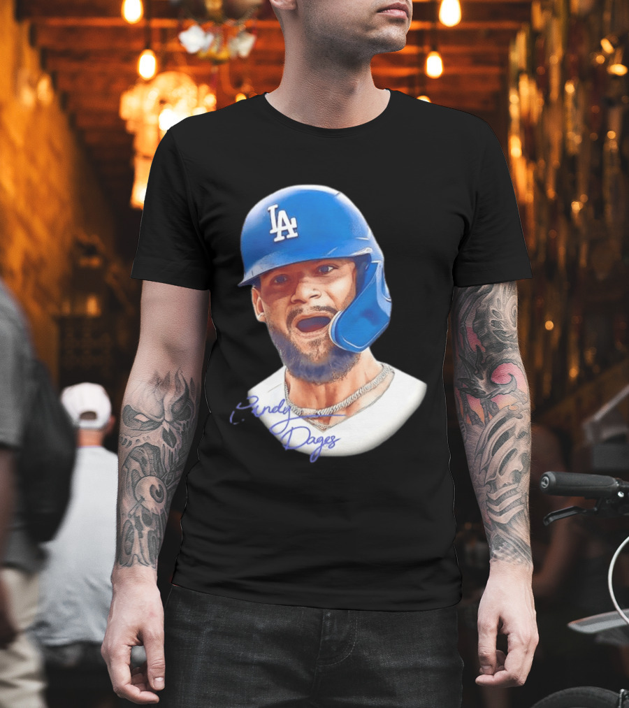 Andy Pages Los Angeles Dodgers MLB 2026 Big Face LA Helmet T-Shirt