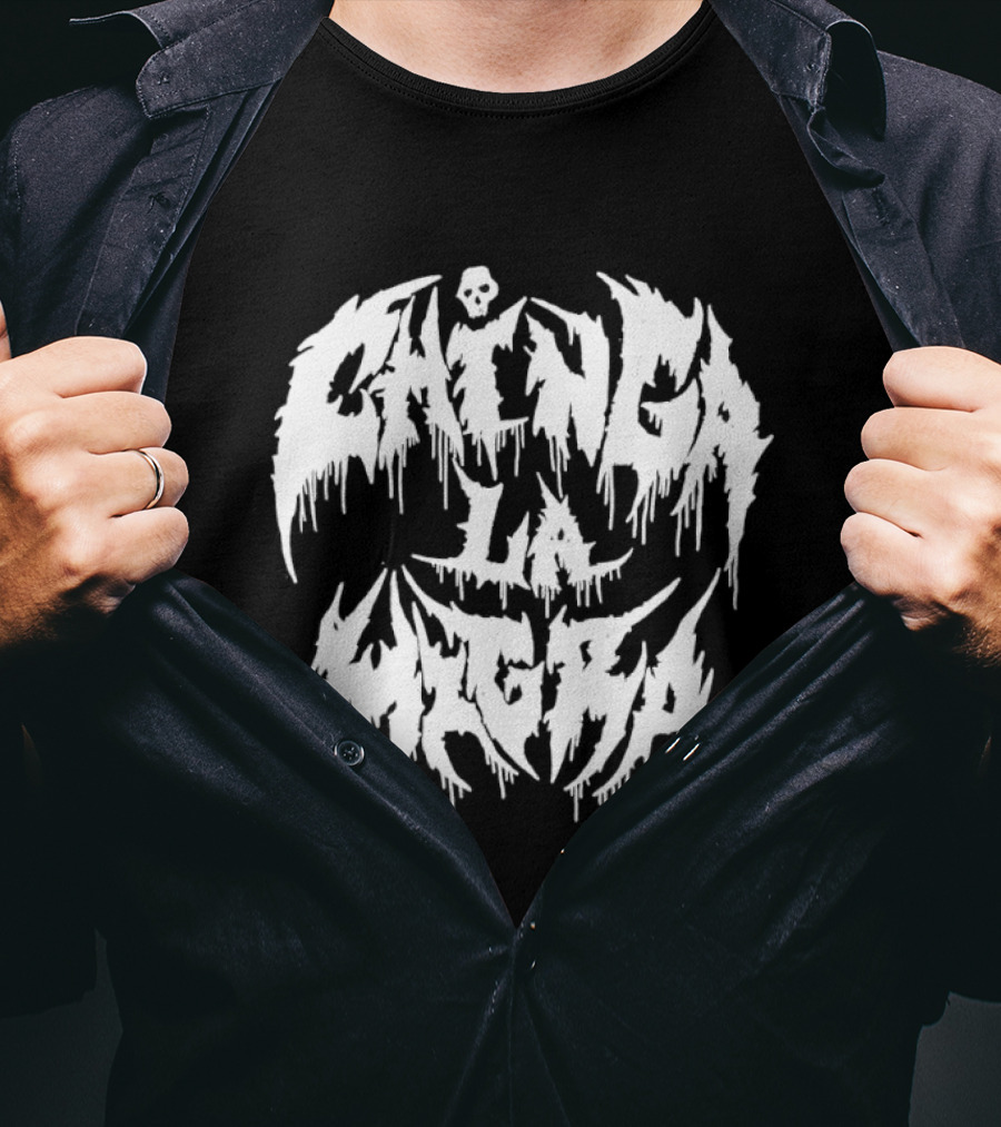 Chinga La Migra Dripping Skull Metal Font T-Shirt