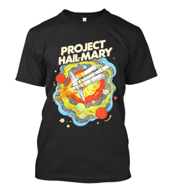 Project Hail Mary Rocket Launching Through Colorful Space Planets T-Shirt