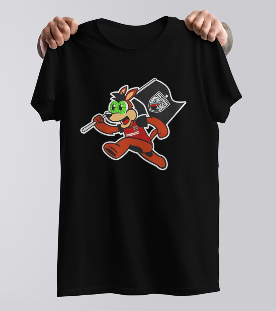 San Antonio FC Soccer Mascot With Team Flag And Jersey T-Shirt