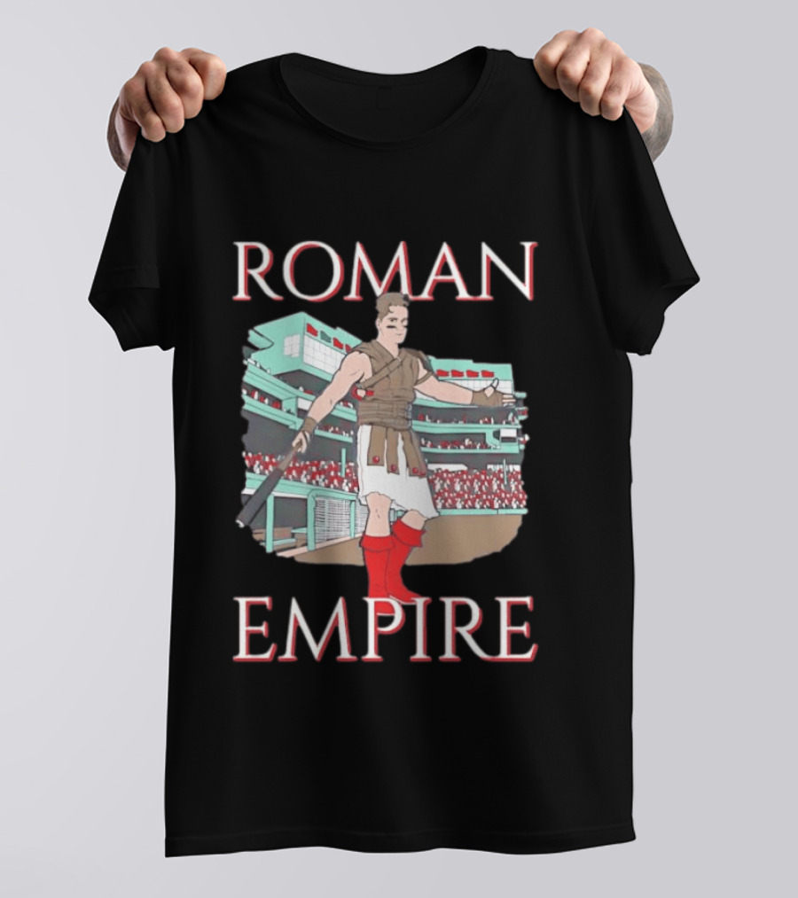 Roman Empire Baseball Field Cartoon Player In Ancient Gladiator Outfit T-Shirt