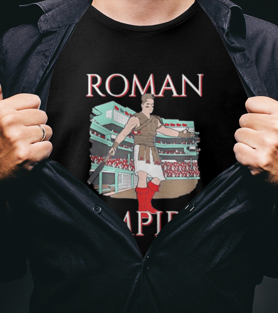 Roman Empire Baseball Field Cartoon Player In Ancient Gladiator Outfit T-Shirt