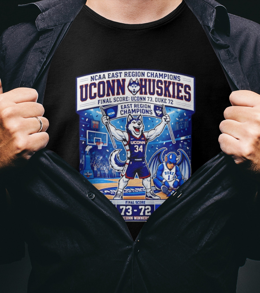 UConn Huskies NCAA East Region Champions Final Score 73 72 Over Duke T-Shirt