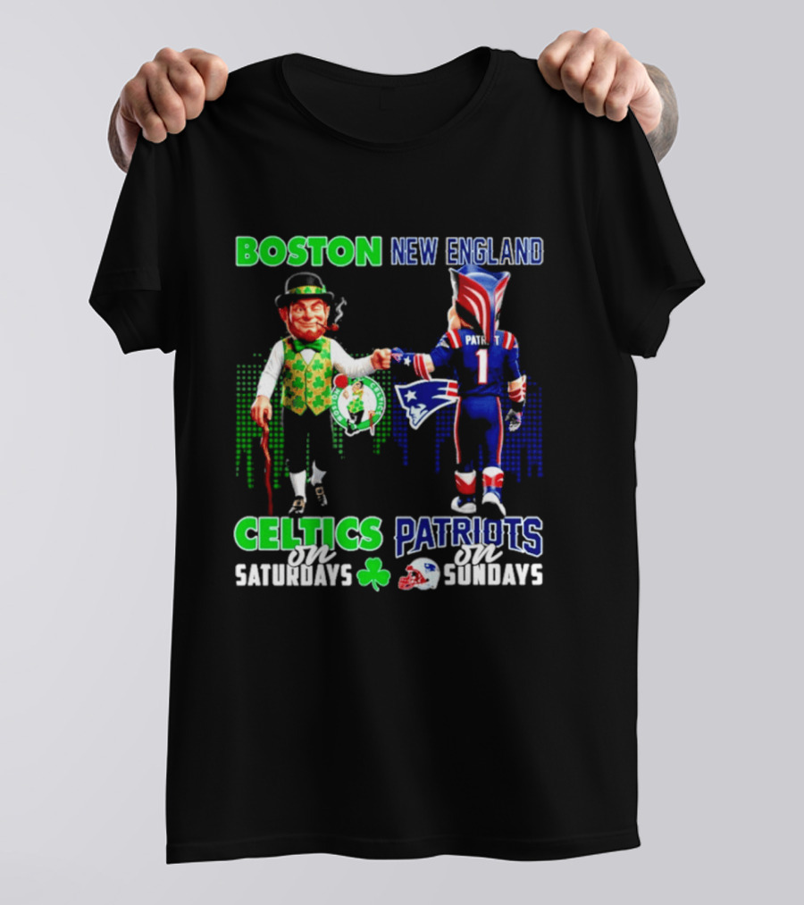 Boston Celtics Saturdays And New England Patriots Sundays Skyline T-Shirt