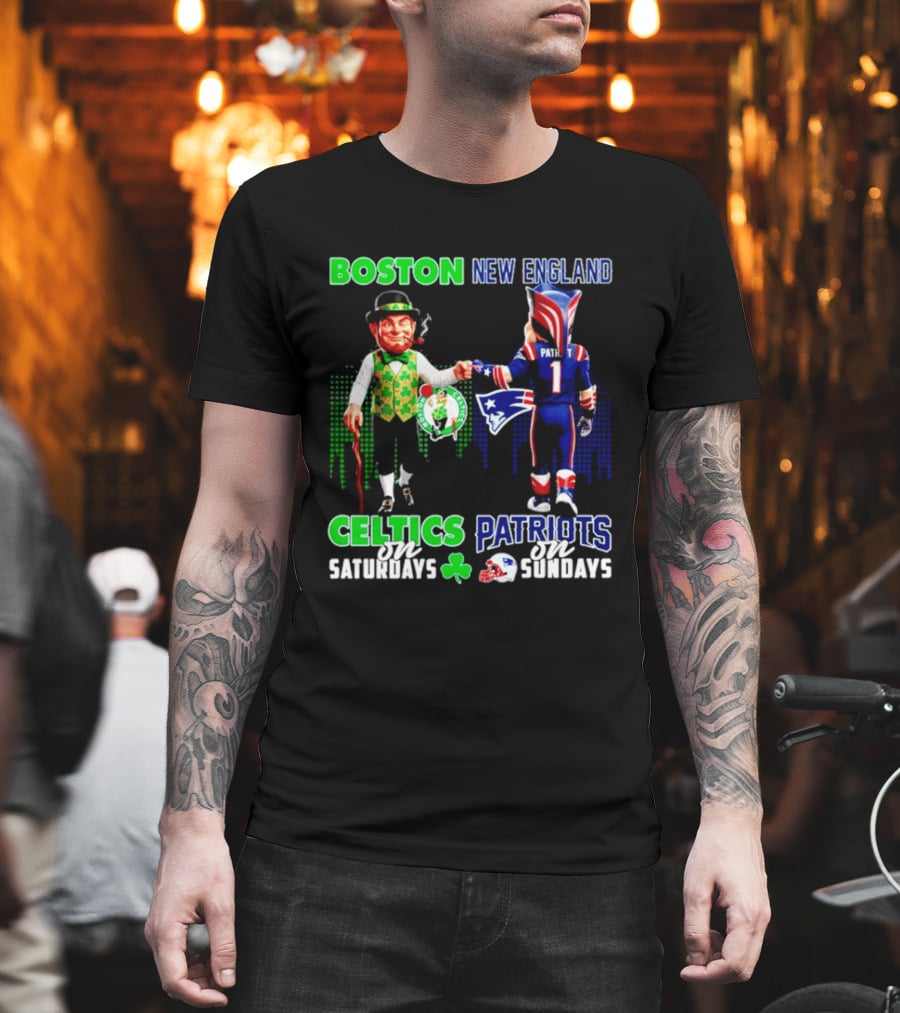 Boston Celtics Saturdays And New England Patriots Sundays Skyline T-Shirt