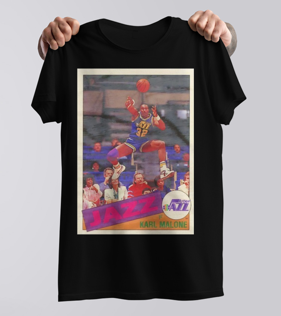 Utah Jazz Karl Malone 32 Basketball Card 1992 T-Shirt