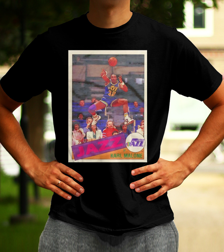 Utah Jazz Karl Malone 32 Basketball Card 1992 T-Shirt