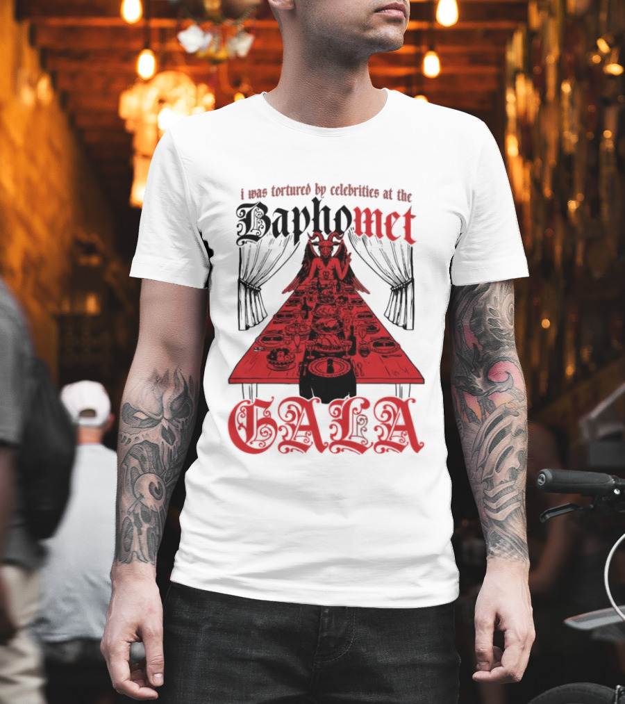 I Was Tortured By Celebrities At The Baphomet Gala Cryptic Red Table Setting T-Shirt