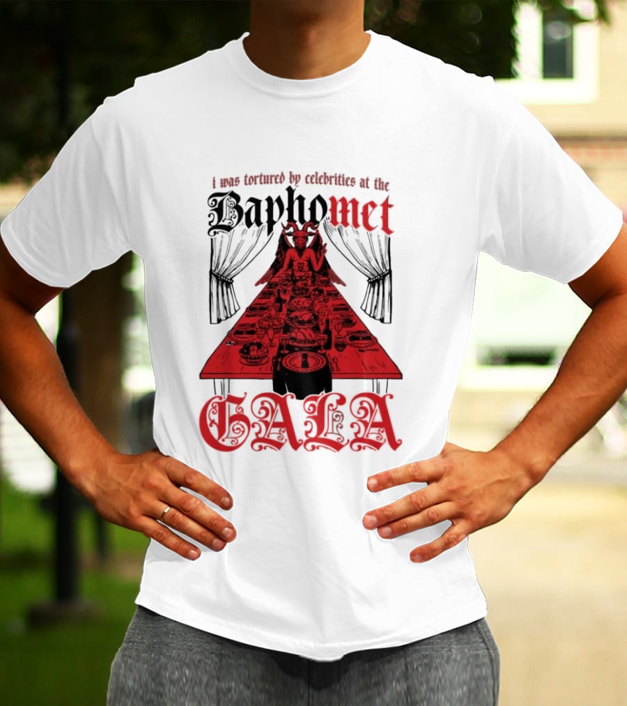 I Was Tortured By Celebrities At The Baphomet Gala Cryptic Red Table Setting T-Shirt