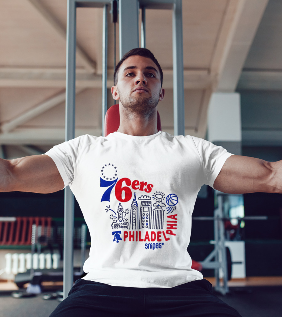 Philadelphia 76ers Snipes City Skyline Sketch Basketball T-Shirt