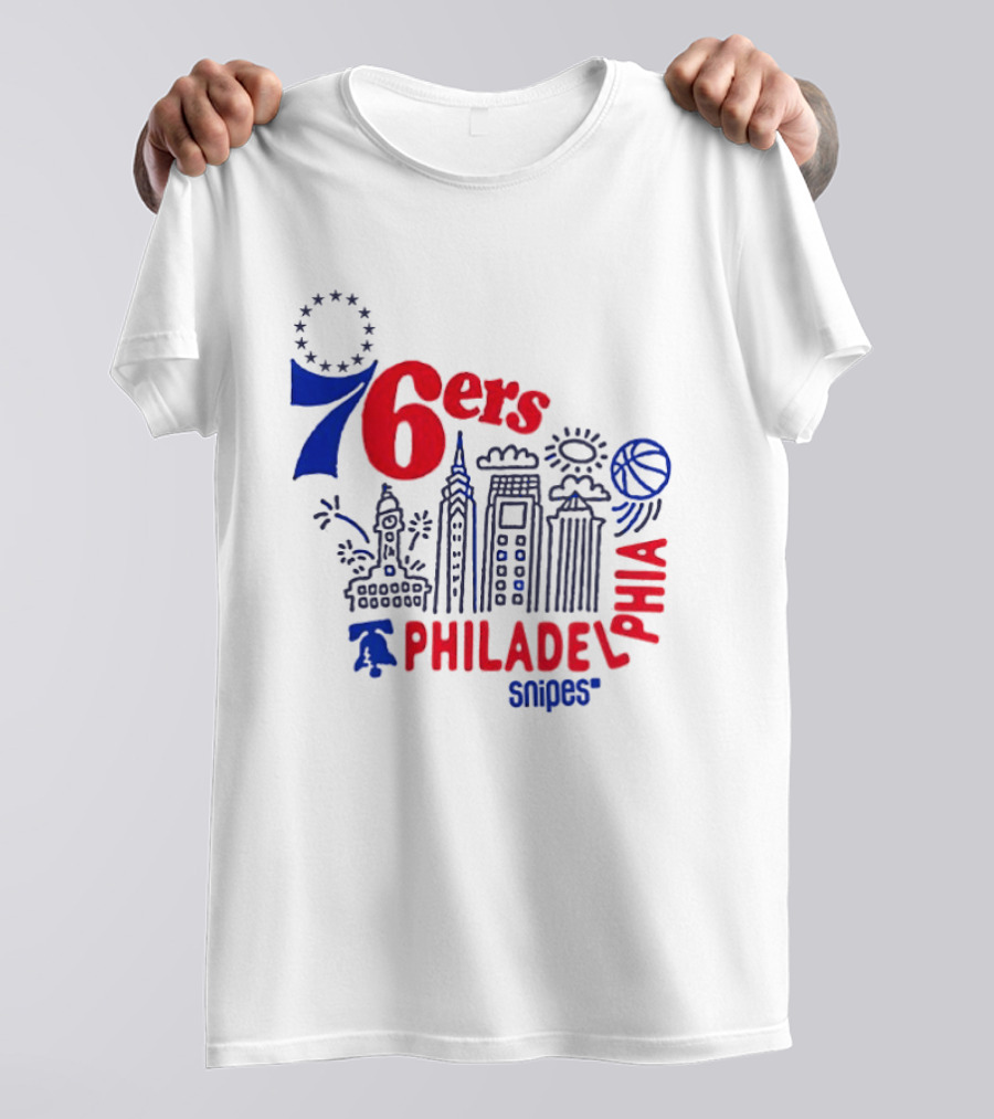 Philadelphia 76ers Snipes City Skyline Sketch Basketball T-Shirt
