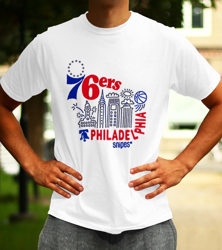 Philadelphia 76ers Snipes City Skyline Sketch Basketball T-Shirt