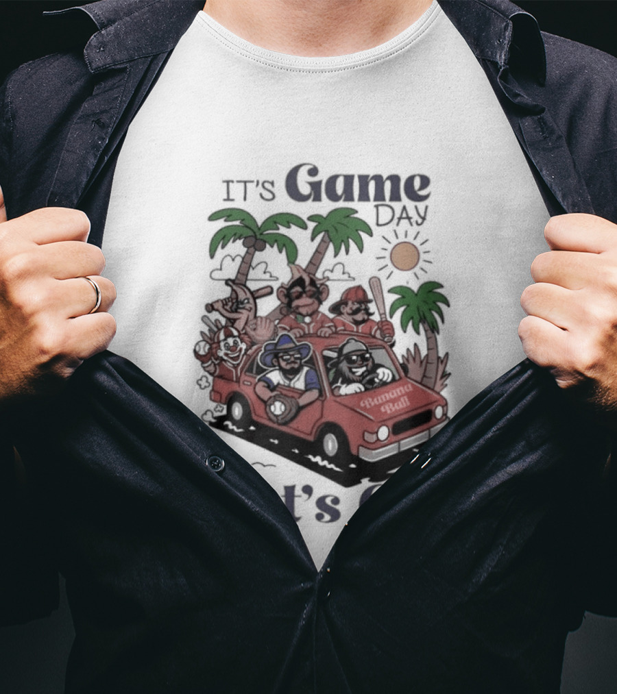 It's Game Day Let's Go Banana Ball Van And Palm Trees Adventure T-Shirt