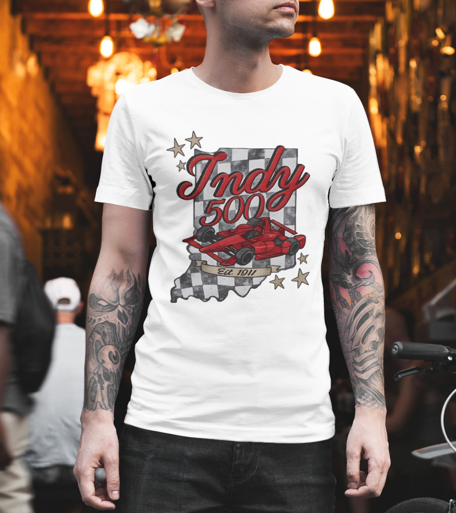 Indy 500 Racing Checkered Flag Red Race Car Est. 1911 Indianapolis T-Shirt
