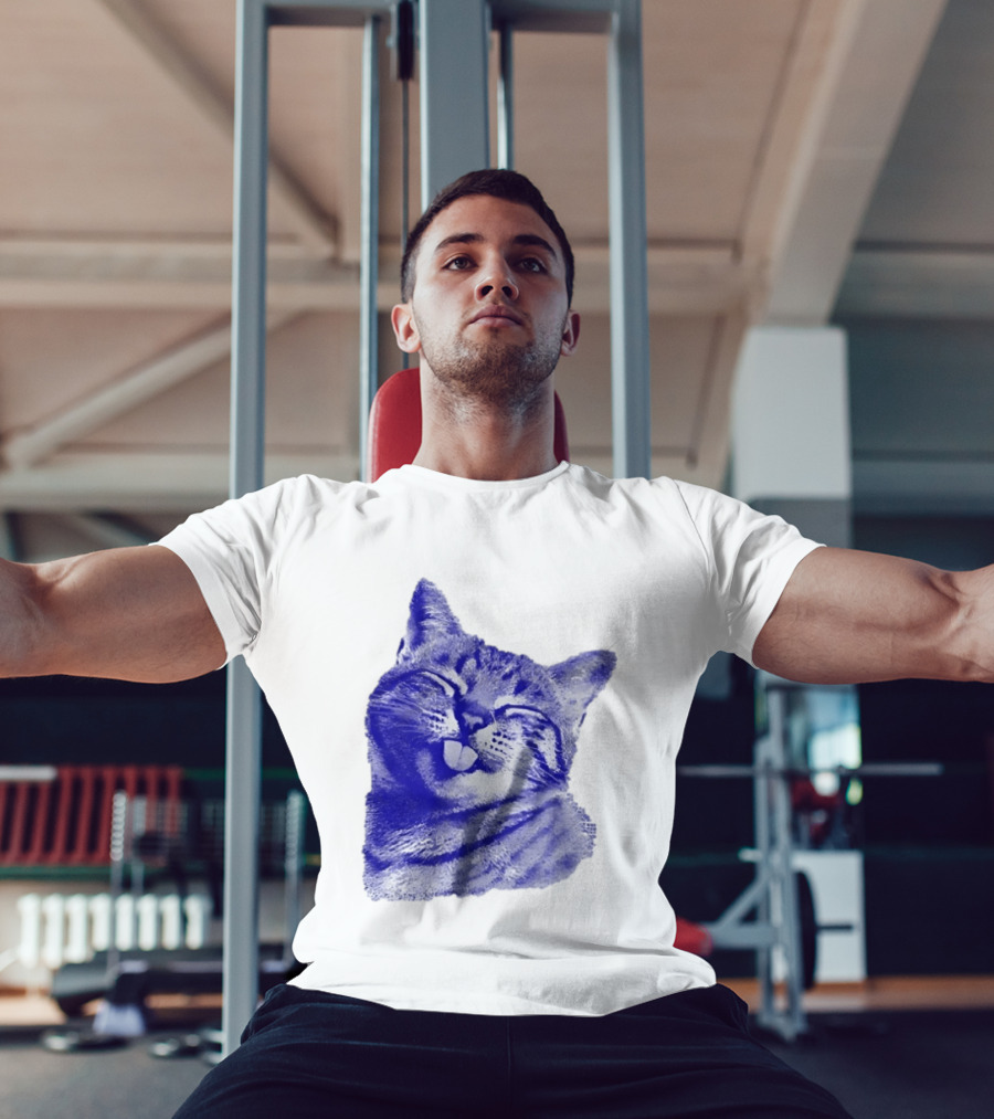 Playful Cat Sticking Out Tongue In Blue Tint T-Shirt