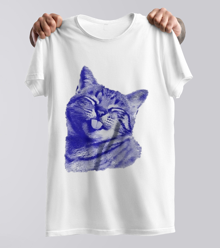 Playful Cat Sticking Out Tongue In Blue Tint T-Shirt