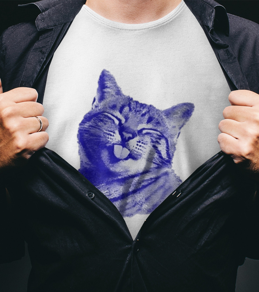 Playful Cat Sticking Out Tongue In Blue Tint T-Shirt