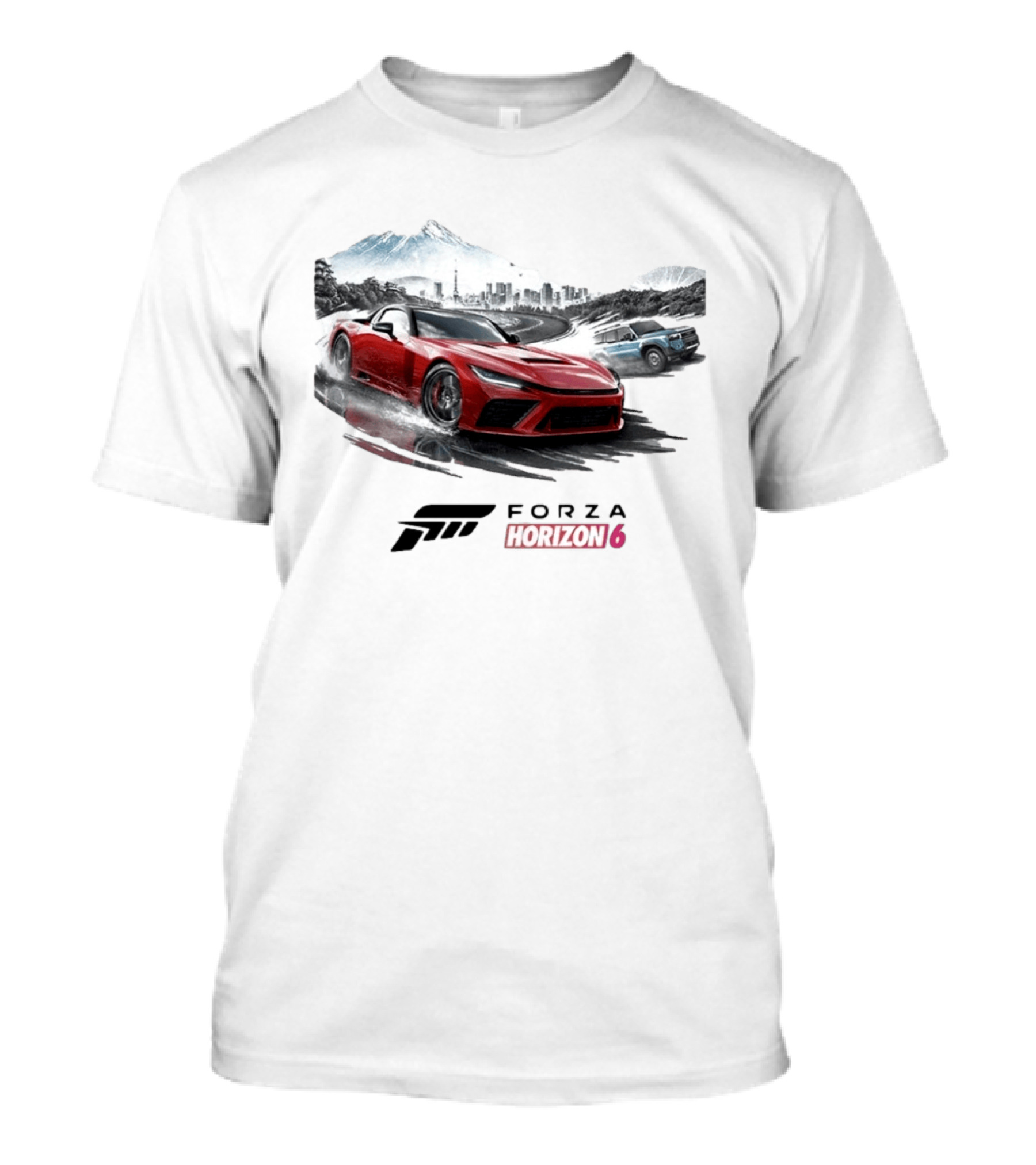 Forza Horizon 6 Red Sports Car And SUV Racing Scene T-Shirt