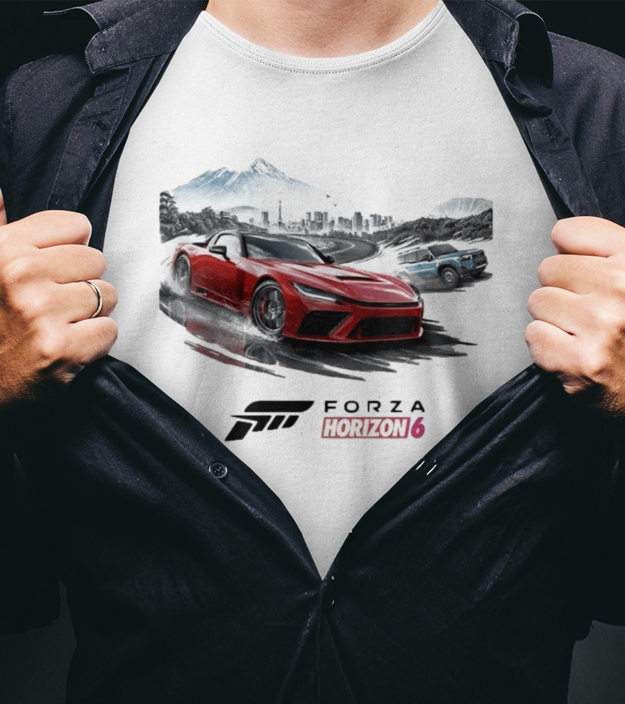 Forza Horizon 6 Red Sports Car And SUV Racing Scene T-Shirt