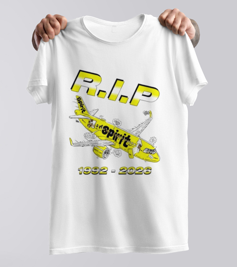 RIP Spirit Airlines 1992 2026 Yellow Plane Cartoon T-Shirt