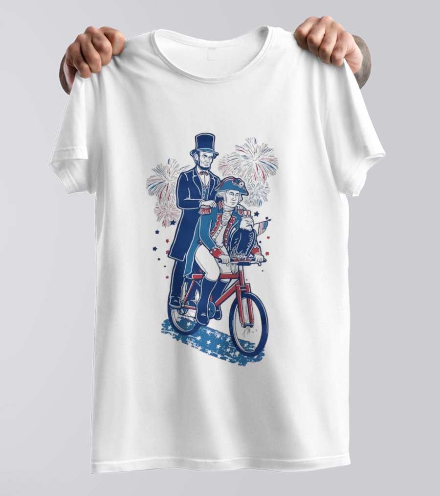 Free Ride George Washington Abe Lincoln Fireworks July 4th Bicycle Eagle T-Shirt