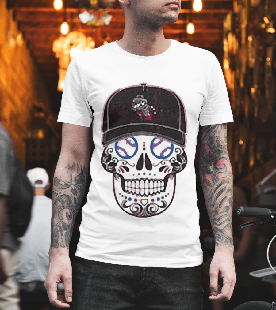 Rocket City Trash Pandas Sugar Skull Hat Baseball T-Shirt